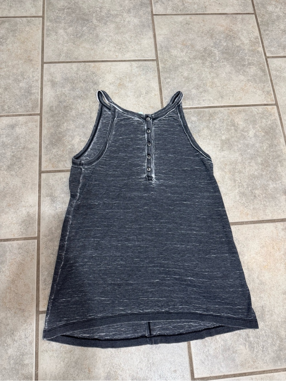 Susina Dark Heather Gray Ribbed Tank Top with Button Placket